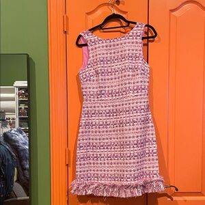 Flora Bea Pink Tweed Sleeveless Dress with Fringe NWT